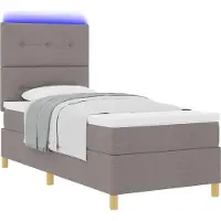 vidaXL LED Box Spring Bed met hoofdeinde Taupe 90 x 200 cm Stof