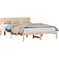vidaXL Bedframe met hoofdeinde, naturel, 150 x 200 cm, massief grenenhout
