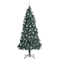 vidaXL Kunstmatige voorverlichte kerstboom met ballenset Groen 210 cm
