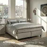 Mörgenn Boxspring Amsterdam - Pocketvering - Beige - 200x220 cm - Inclusief Dekbed en Kussens