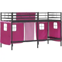 vidaXL Loftbed voor kids met gordijnen Zwart en Roze 90 x 190 cm