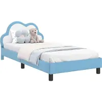 vidaXL Kinderen bedframe met hoofdboard Blauw 90 x 200 cm PU
