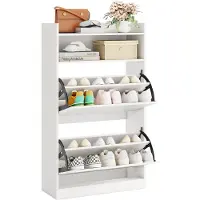 Costway Schoenenkast met 2 kleppen, smalle schoenorganizer met open opbergruimte, vrijstaand schoenenrek, hout, 60 x 24 x 102 cm, voor hal, hal en woonkamer (wit)
