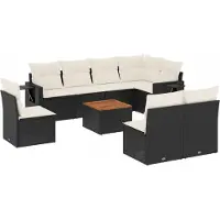 vidaXL 9-delige Loungeset met kussens poly rattan zwart