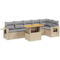 vidaXL 7-delige Loungeset met kussens poly rattan beige