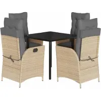 vidaXL 5-delige tuinset met kussens, beige, polyrotan
