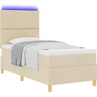 vidaXL LED Box Spring Bed met hoofdeinde Crème 100 x 200 cm Stof