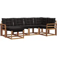 vidaXL Buiten bank set 6 st Natuurlijk en zwart