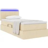 vidaXL LED opbergbed met matras Crème 90 x 190 cm Stof