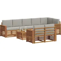 vidaXL Buiten bank set 9 st Natuurlijk en Licht Grijs Polyester