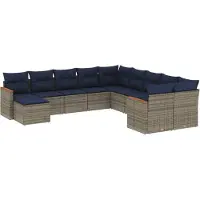 vidaXL 11-delige loungeset voor de tuin met kussens, grijs, kunststof vlechtwerk
