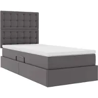 vidaXL Opbergbed met LED met hoofdeinde Grijs 90 x 200 cm Kunstleer