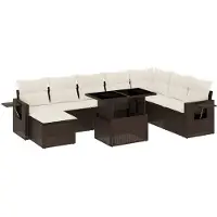 vidaXL 9-delige Loungeset met kussens poly rattan bruin