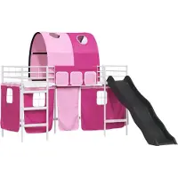 vidaXL Bunkbed voor kinderen met gordijnen Wit en roze 100 x 190 cm