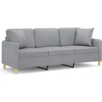 vidaXL Driezitsbank met sierkussens 180 cm stof lichtgrijs