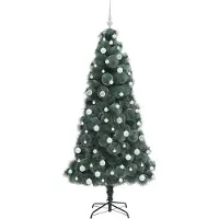 vidaXL Kunstkerstboom met verlichting en ballen set Groen 180 cm PET