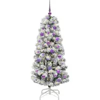 vidaXL Kunstmatige Hinged Kerstboom 150 LED's Groen en Wit 150 cm