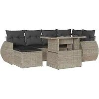 vidaXL 7-delige Loungeset met kussens poly rattan lichtgrijs