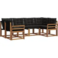 vidaXL Buiten bank set met kussen 6 pcs Naturel en Zwart