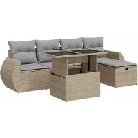 vidaXL 6-delige tuinmeubelset met kussens, beige, polyrotan
