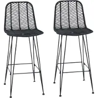 vidaXL Barkruk, 2 stuks, zwart, 44 x 52 x 111 cm, riet en ijzer