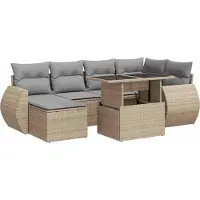 vidaXL 7-delige Loungeset met kussens poly rattan beige