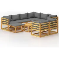 vidaXL 10-delige Loungeset met kussens massief acaciahout