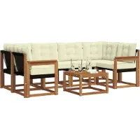 vidaXL Buiten bank set met kussen 7 pcs Natuurlijk en Crème
