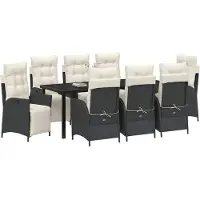 vidaXL Tuin Eettafel Set 9 st Zwart poly rattan