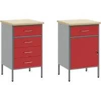 vidaXL Werkbank met laden, 5 stuks, rood, voor ingenieurs, van hout en staal