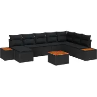 vidaXL Tuinbank Set 9 st 8-Aantal zitplaatsen Zwart Polyrattan