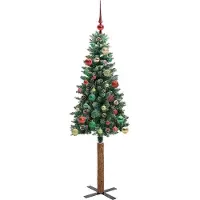 vidaXL Slanke Kerstboom Groen 150 cm PVC en massief dennenhout