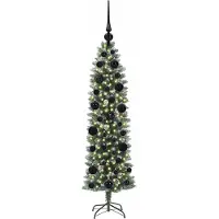vidaXL Kunstmatige slanke kerstboom Groen en Wit 120 cm