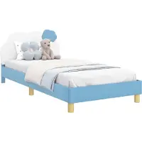 vidaXL Kinderen bedframe met hoofdboard Blauw 90 x 200 cm PU