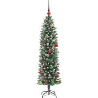 vidaXL Kunstmatige slanke kerstboom Groen en Wit 150 cm