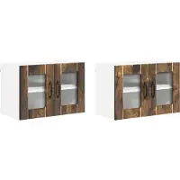 vidaXL Wandglas Kasten LUCCA 2 st Gerookt eiken Bewerkt hout