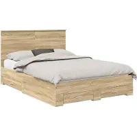 vidaXL Bedframe met lade Sonoma Eik 135 x 190 cm Bewerkt hout