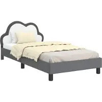 vidaXL Kinderen bedframe met hoofdboard Lichtgrijs 90 x 190 cm PU
