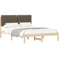 vidaXL Bedframe met Gevoerde Hoofdbord Taupe 135 x 190 cm