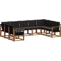 vidaXL Buiten bank set met kussen 9 pcs Natuurlijk en zwart