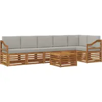 vidaXL Buiten bank set 7 st Natuurlijk en Licht Grijs Polyester