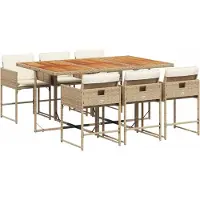 vidaXL 7-delige Tuinset met kussens poly rattan beige
