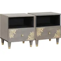 vidaXL Nachtkastje 2 pcs Grijs 40 x 33 x 46 cm Massief Mango Hout
