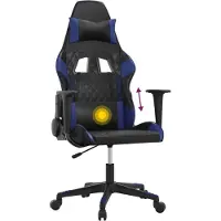 vidaXL Massage gamestoel kunstleer zwart en blauw