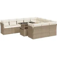 vidaXL 11-delige Tuinset met kussens poly rattan beige