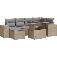 vidaXL 7-delige Loungeset met kussens poly rattan beige