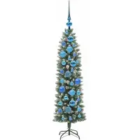 vidaXL Kunstmatige slanke kerstboom Groen en Wit 120 cm