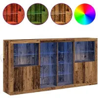 vidaXL LED Dressoir 3 st Oudhout 202 x 37 x 100 cm Bewerkt hout