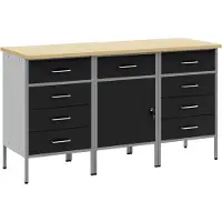 vidaXL Werk Cabinet met lade 3 pcs Zwart en Grijs 150 x 55 x 85 cm