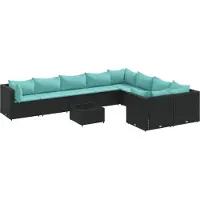 vidaXL 10-delige Loungeset met kussens poly rattan zwart